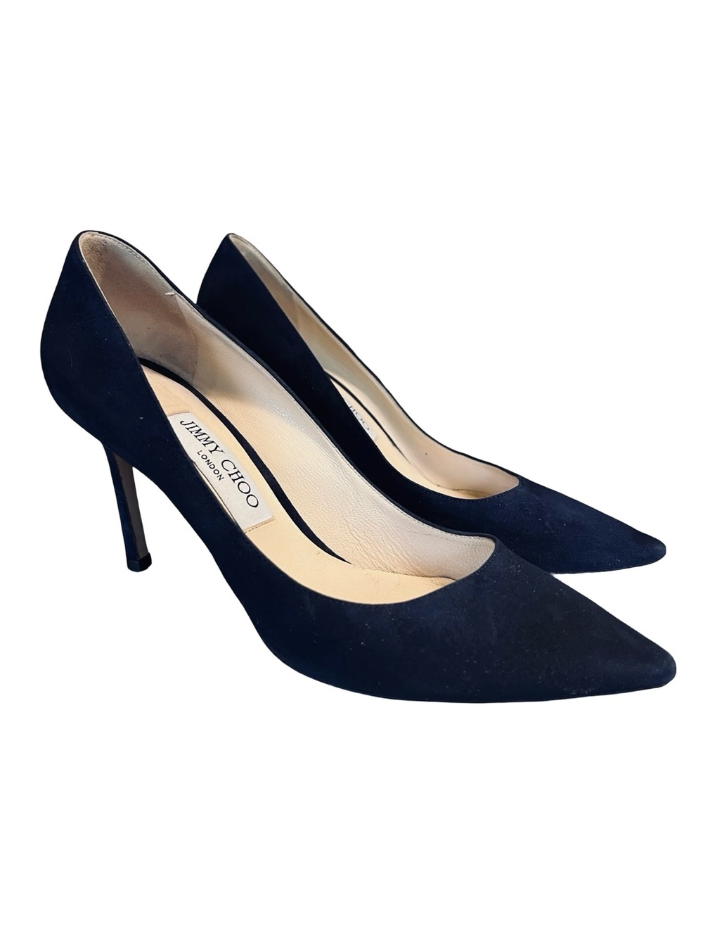 Jimmy Choo Women’s Sz 8.5 Navy Blue Suede Romy 85 Pointed Toe Heels